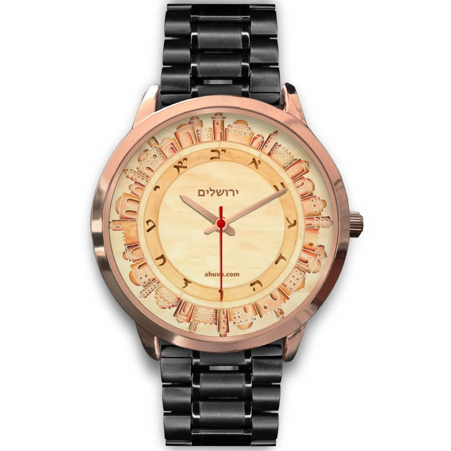 Hebrew Wristwatch Jerusalem Art - Rose Gold