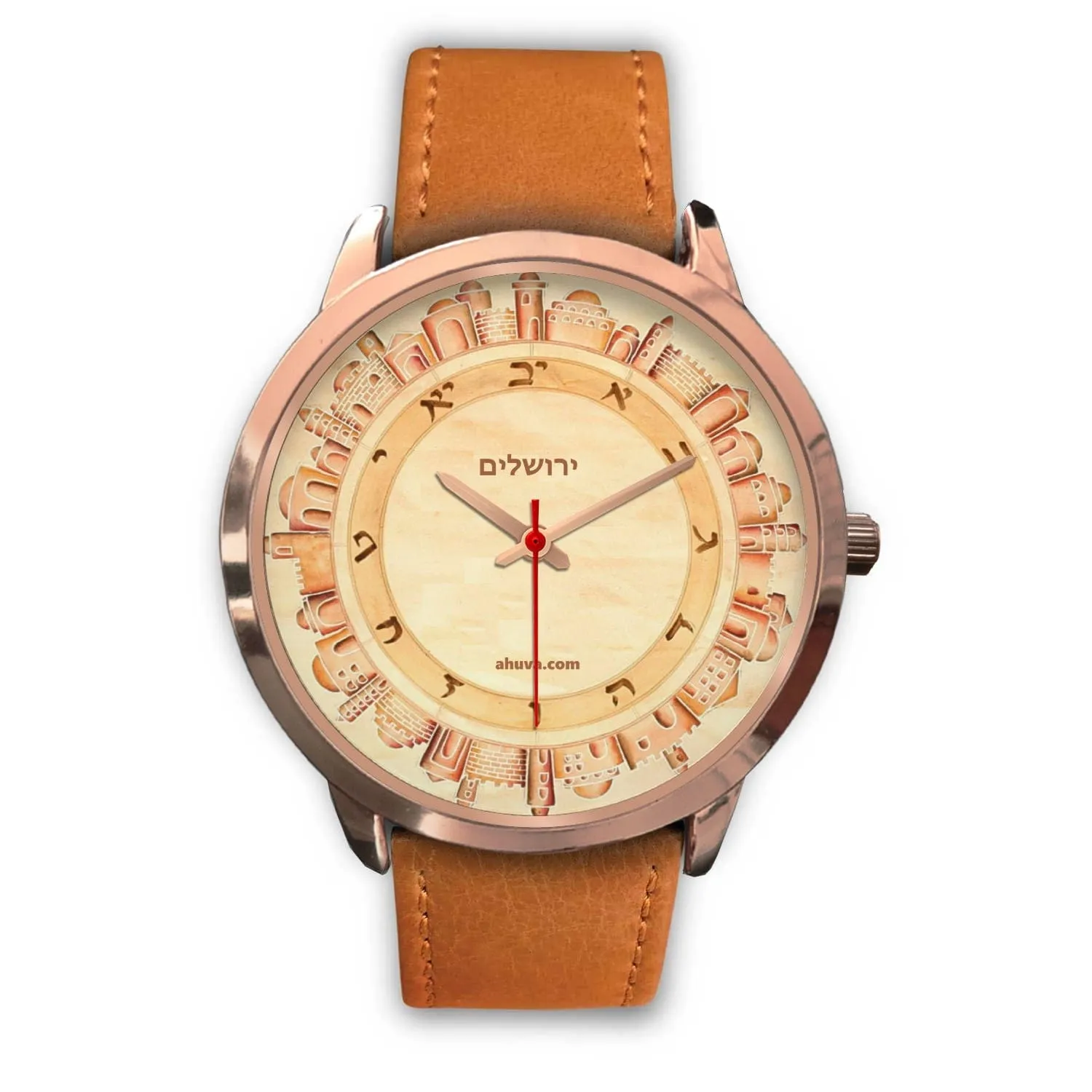 Hebrew Wristwatch Jerusalem Art - Rose Gold