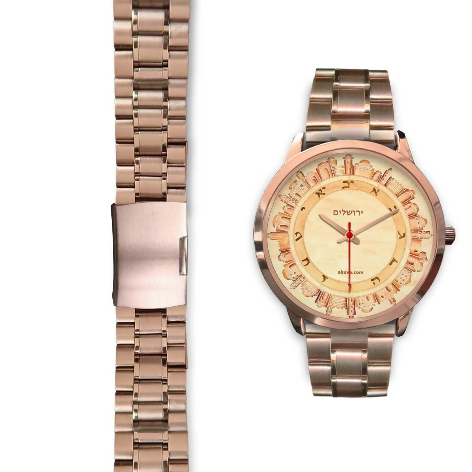 Hebrew Wristwatch Jerusalem Art - Rose Gold