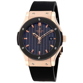 Hublot Classic Fusion Black Carbon Fiber Dial 18K Rose Gold Black Rubber Men's Watch 542.PM.1780.RX