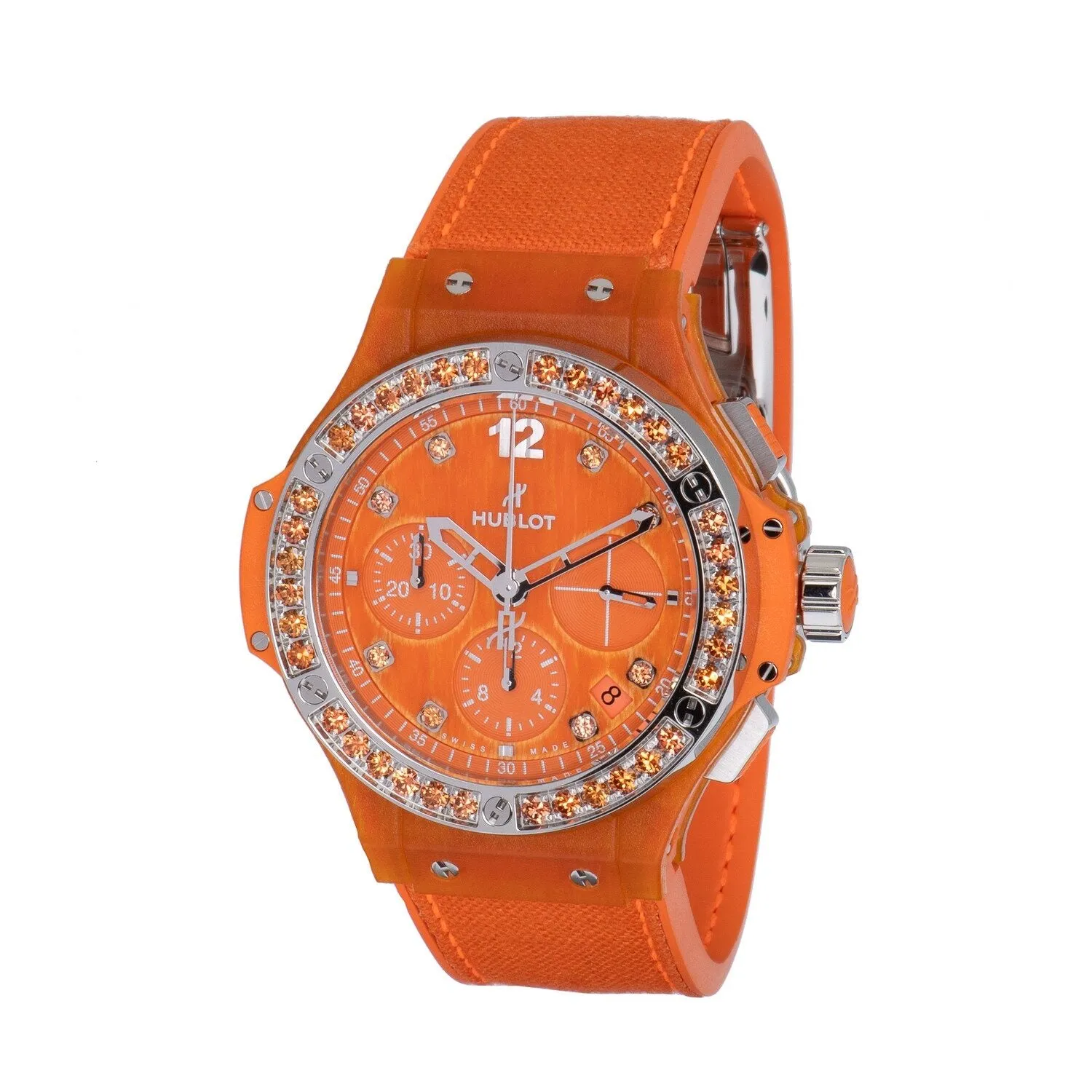 Hublot Tutti Frutti Linen Chronograph Automatic Diamond Orange Dial Ladies Watch 341.XO.2770.NR.1206