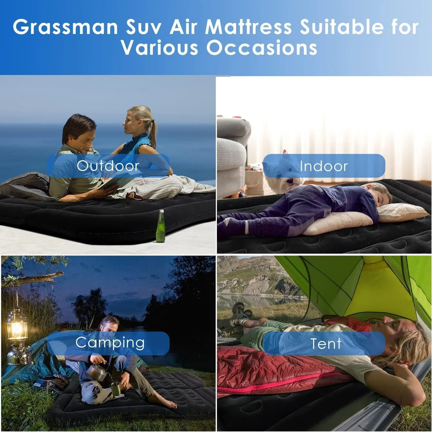 Inflatable Car Mattress - Pillow Air-Pump for Car, SUV, Truck Travel, Hiking, Trip and Other Outdoor Activities