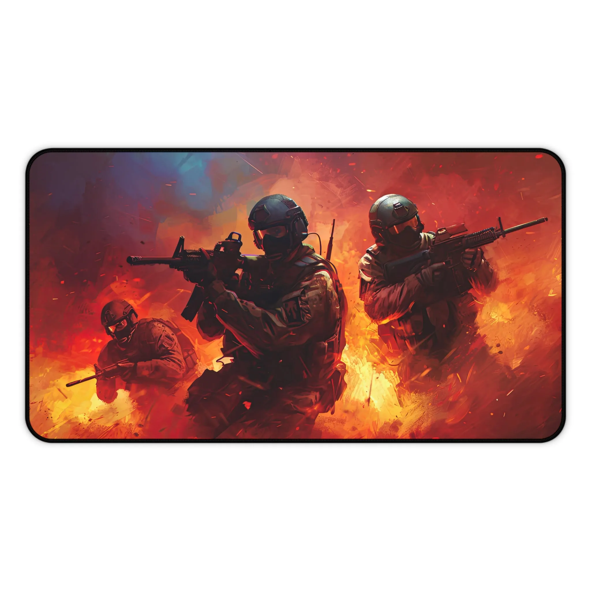 Intense Military Action Dynamic Battle Scene with Soldiers in Combat - Desk Mat Extended Gaming Mouse Pad 3 Sizes