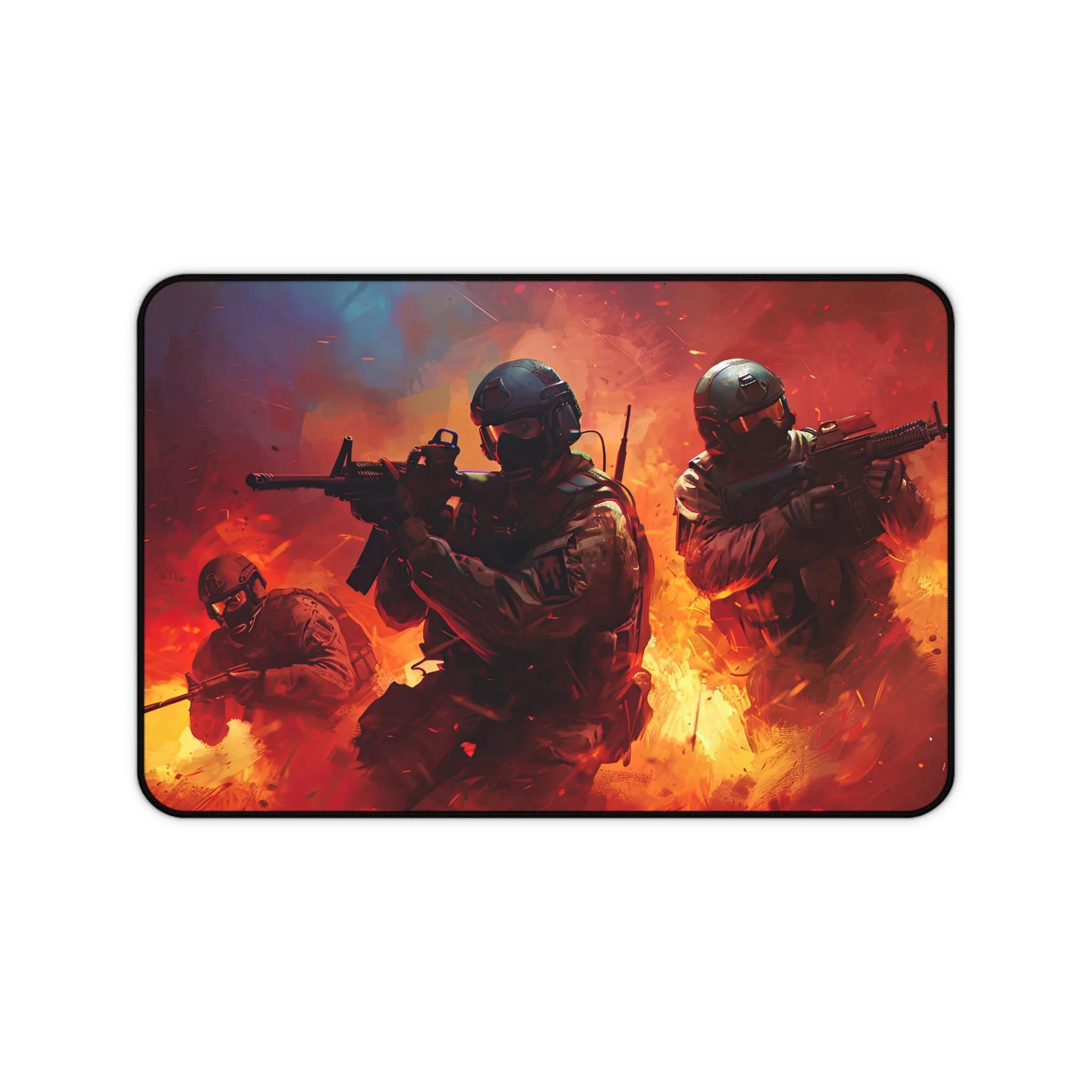 Intense Military Action Dynamic Battle Scene with Soldiers in Combat - Desk Mat Extended Gaming Mouse Pad 3 Sizes