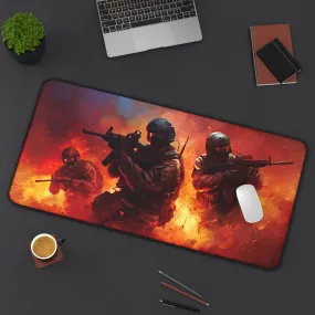 Intense Military Action Dynamic Battle Scene with Soldiers in Combat - Desk Mat Extended Gaming Mouse Pad 3 Sizes