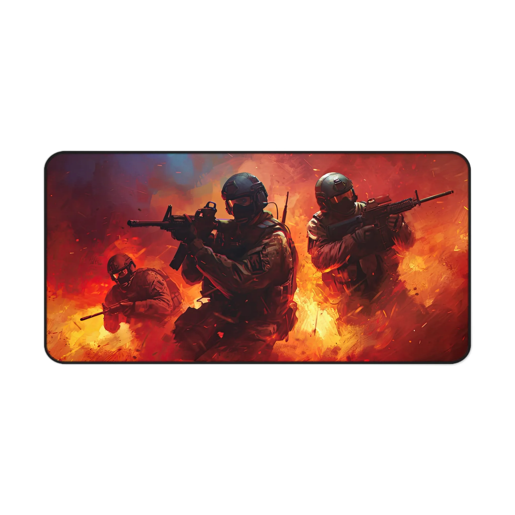 Intense Military Action Dynamic Battle Scene with Soldiers in Combat - Desk Mat Extended Gaming Mouse Pad 3 Sizes