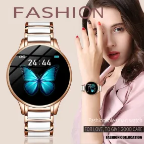 LIGE New Ceramic Smart Watch Women Heart Rate Blood Pressure Monitor For Android IOS Sport Multifunctional Steel Belt Smartwatch