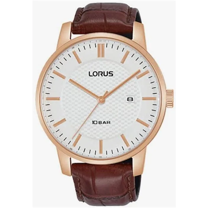 Lorus Men's Analogue Watch with Date, Brown Leather Strap RH978NX9