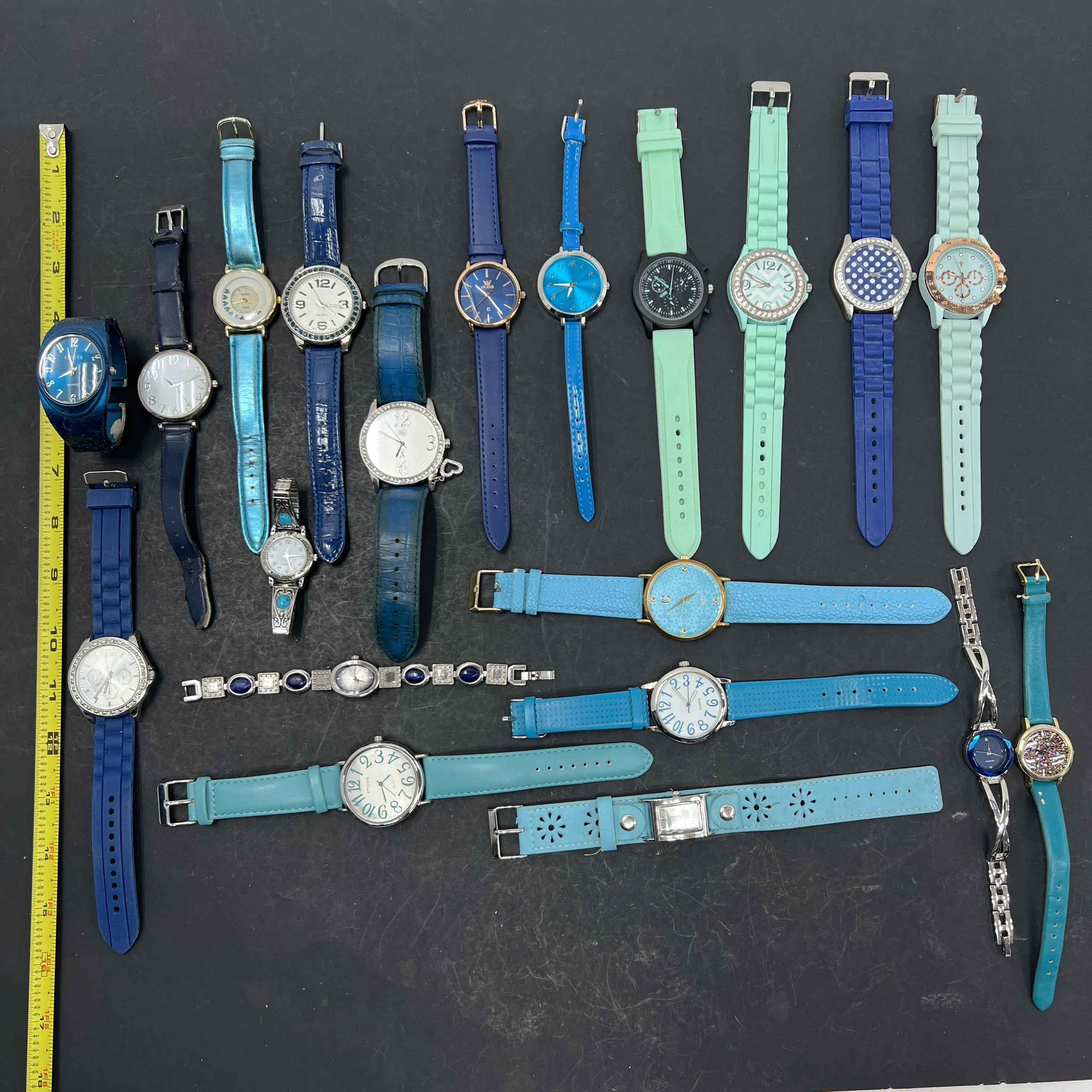Lot of Twenty Untested Assorted Blue Shades Band Wristwatches *Not Tested*