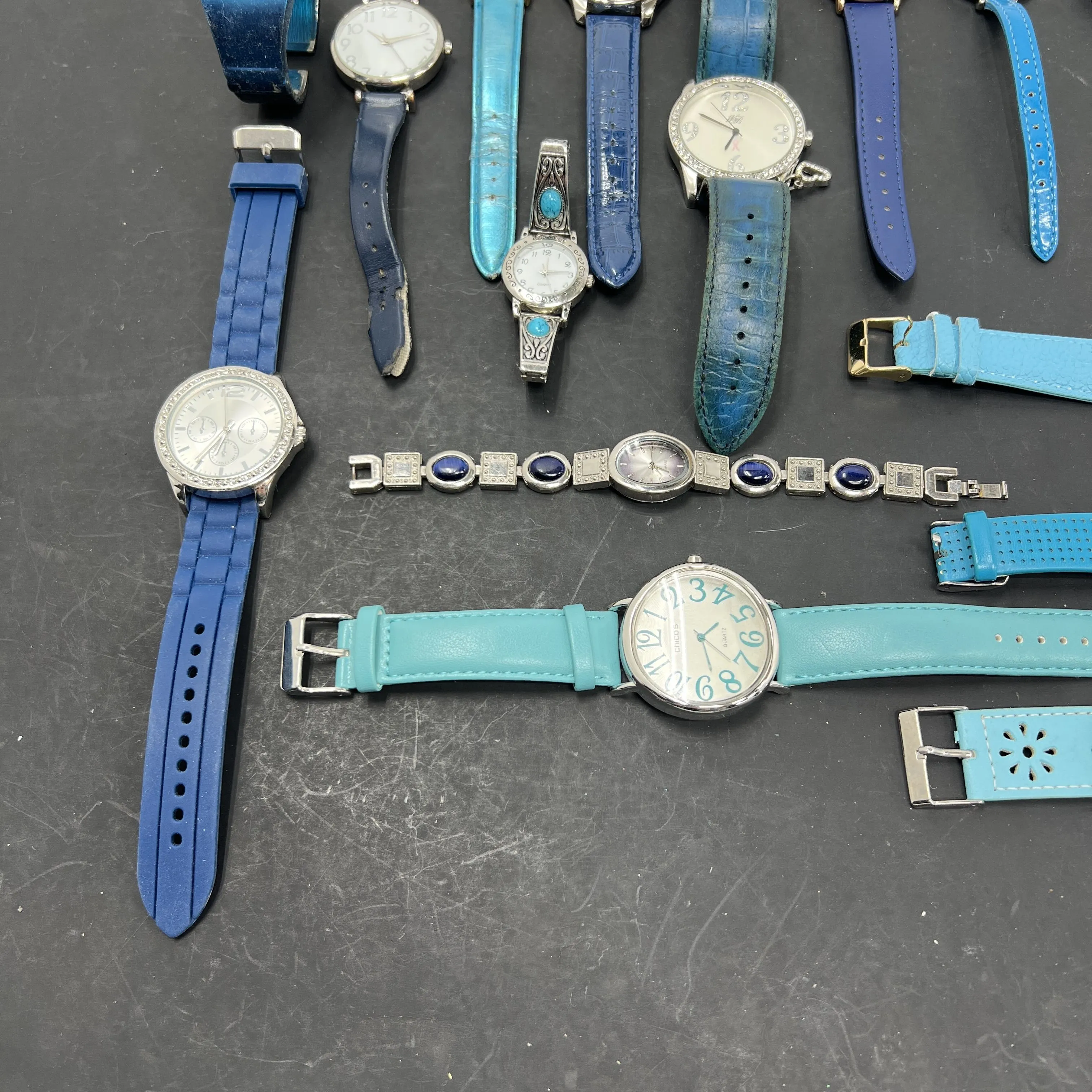 Lot of Twenty Untested Assorted Blue Shades Band Wristwatches *Not Tested*