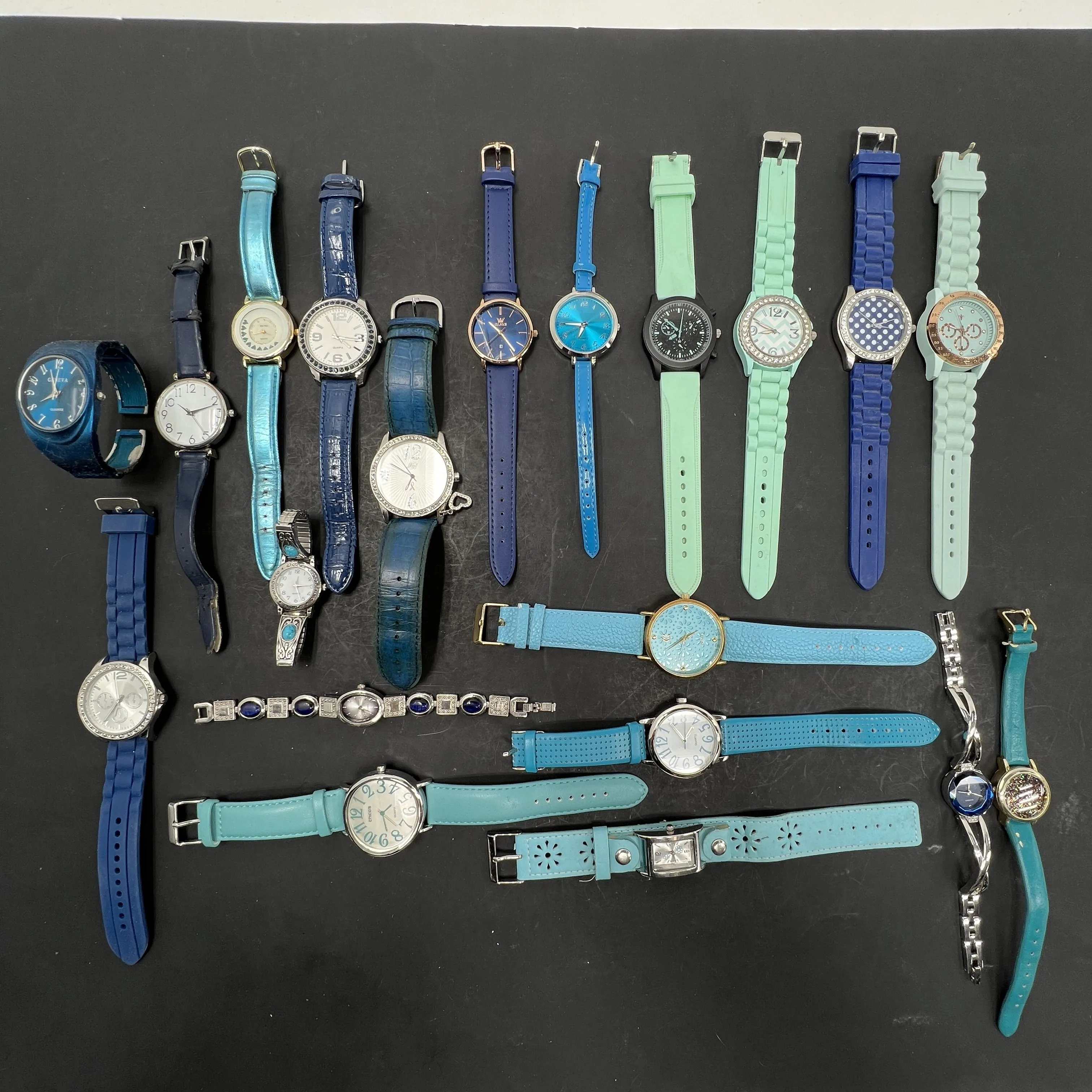 Lot of Twenty Untested Assorted Blue Shades Band Wristwatches *Not Tested*