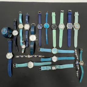 Lot of Twenty Untested Assorted Blue Shades Band Wristwatches *Not Tested*