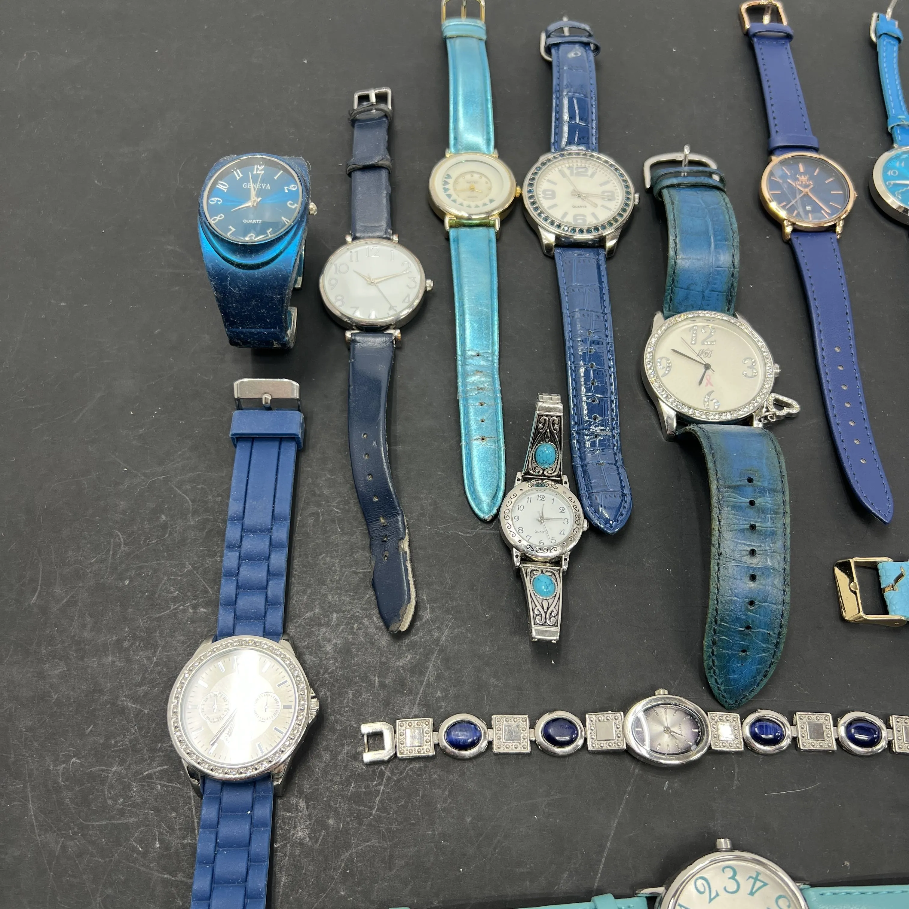 Lot of Twenty Untested Assorted Blue Shades Band Wristwatches *Not Tested*