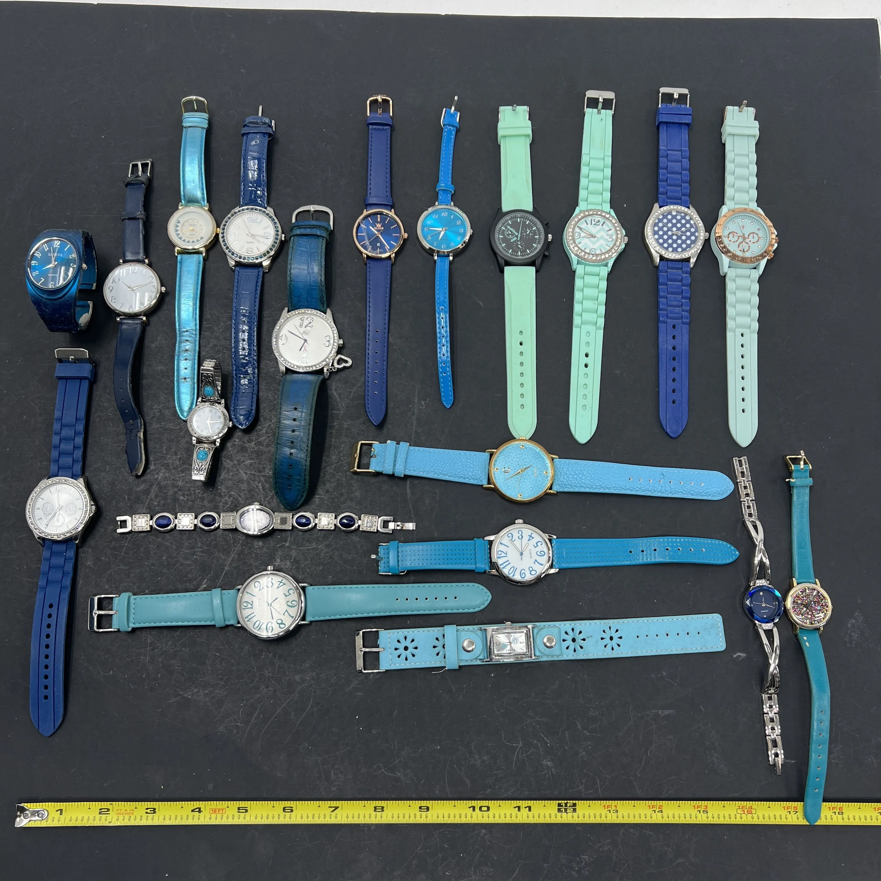 Lot of Twenty Untested Assorted Blue Shades Band Wristwatches *Not Tested*