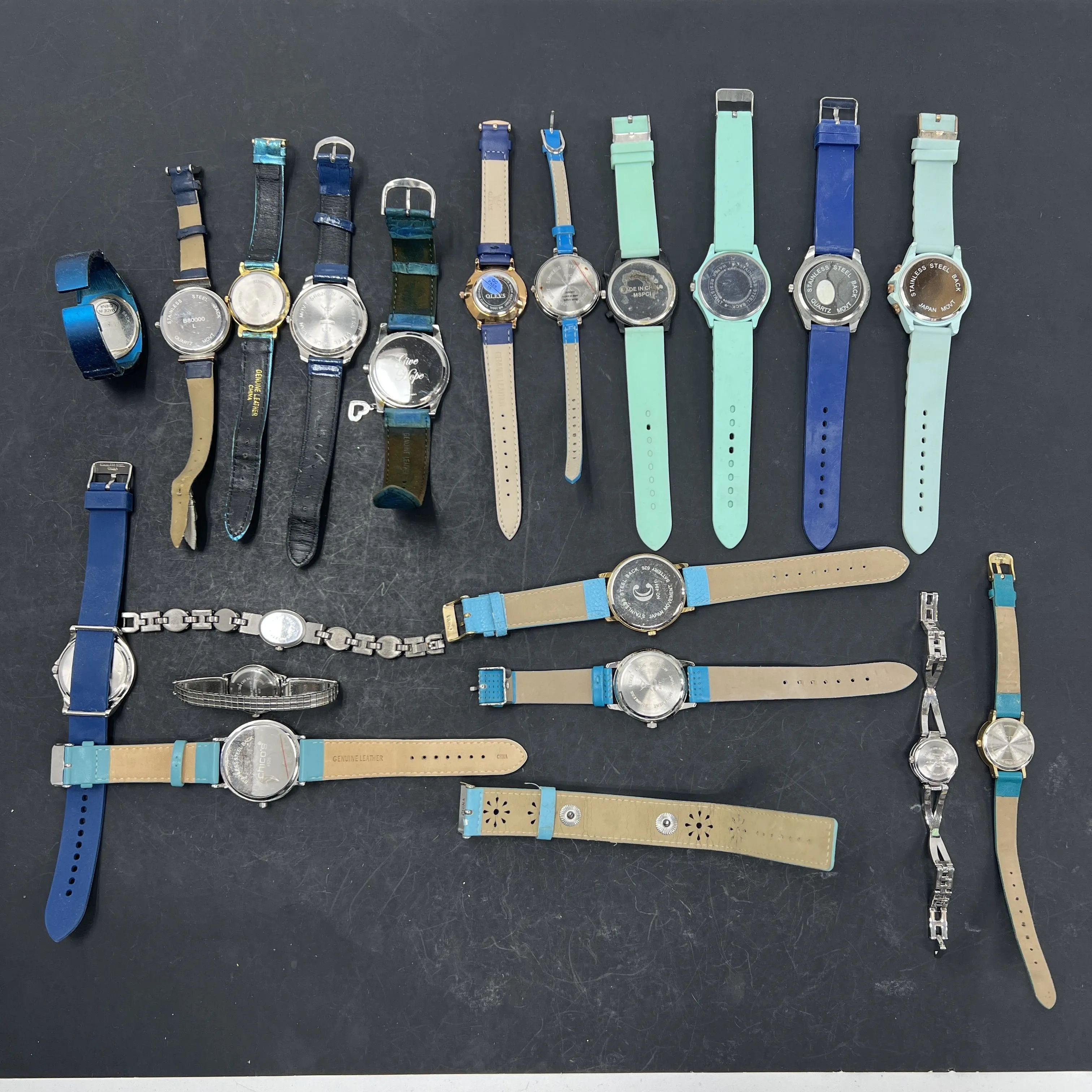 Lot of Twenty Untested Assorted Blue Shades Band Wristwatches *Not Tested*