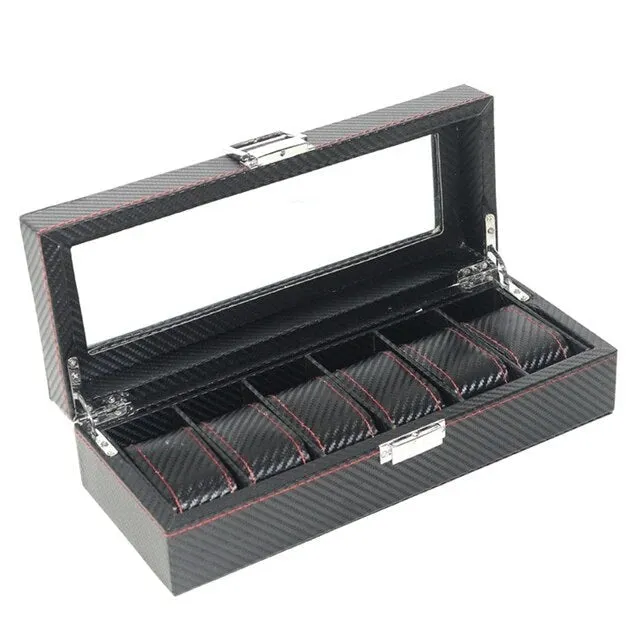 Luxury  High Quality Carbon Fiber Leather Watch Case Box Organizer