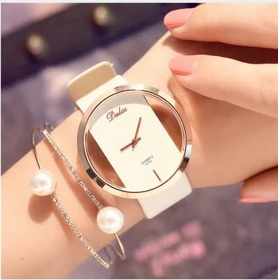 Luxury Leather Skeleton Strap Watch Women Dress Watch