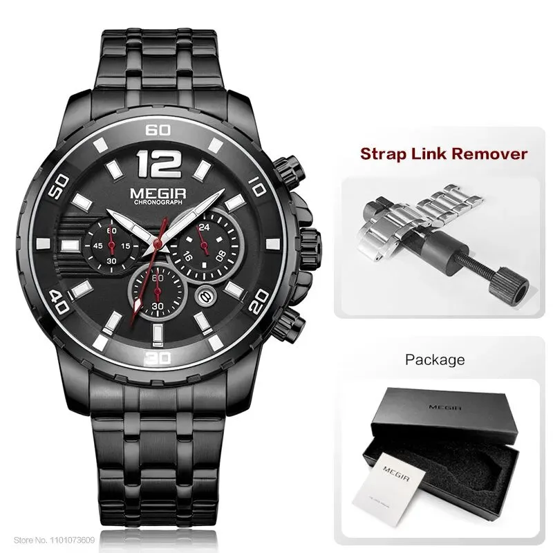 Men's Gold Stainless Steel Quartz Watches Business Chronograph Analgue Wristwatch for Man