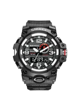 Men'S Sports Dual Time Digital Watch, Plain Black Style