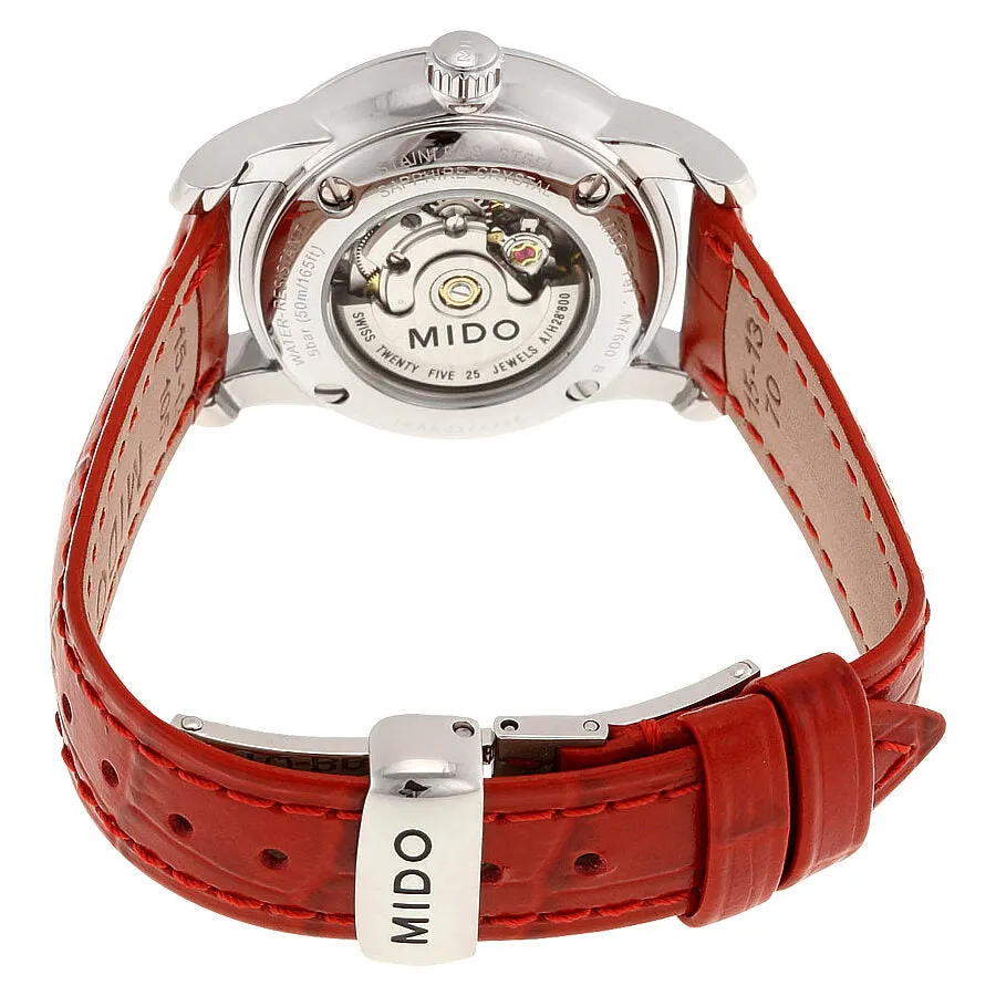 Mido Baroncelli Automatic Mother of Pearl Dial Red Leather Ladies Watch M76004397 M7600.4.39.7