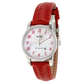 Mido Baroncelli Automatic Mother of Pearl Dial Red Leather Ladies Watch M76004397 M7600.4.39.7