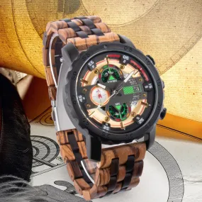 Multifunctional Luminous Large Dial Wood Watch For Men