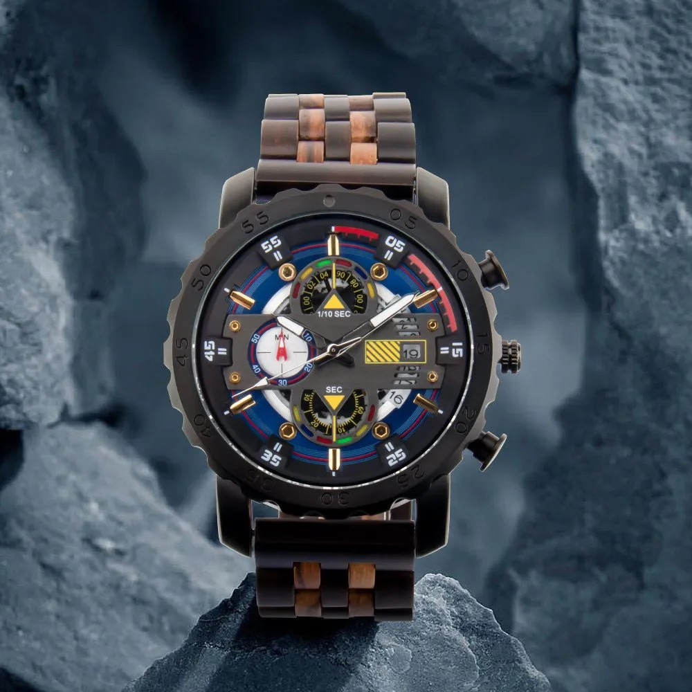 Multifunctional Luminous Large Dial Wood Watch For Men
