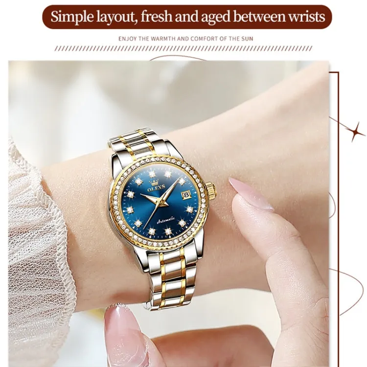 OLEVS 7003 Women Multifunctional Waterproof Mechanical Watch(Gold   Blue)