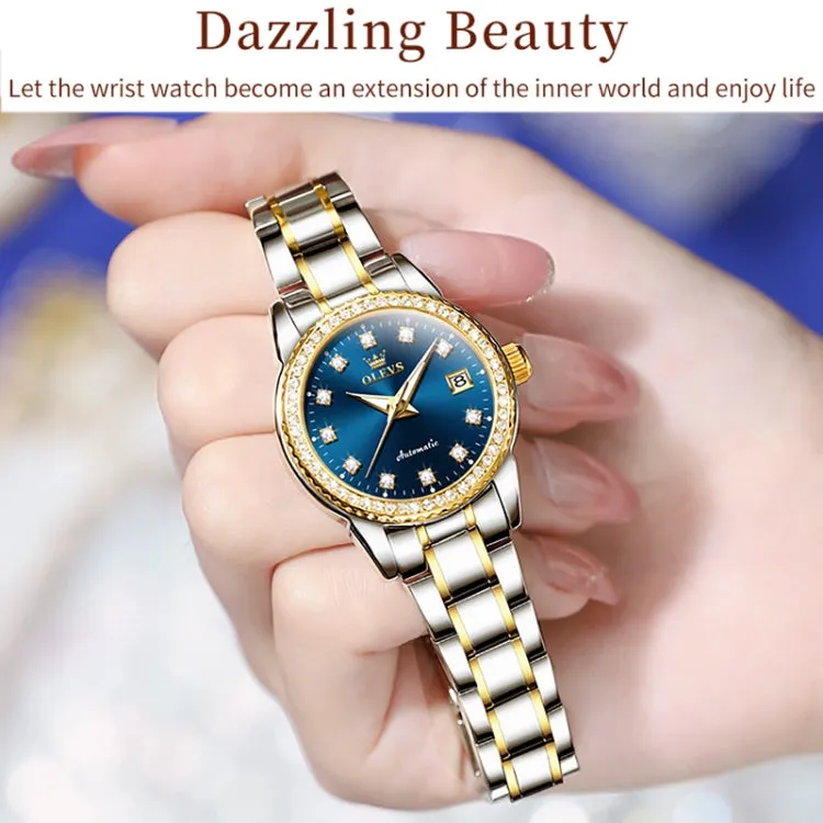 OLEVS 7003 Women Multifunctional Waterproof Mechanical Watch(Gold   Blue)