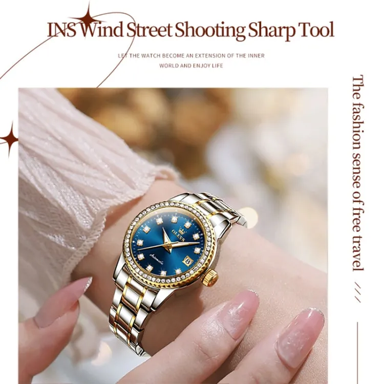 OLEVS 7003 Women Multifunctional Waterproof Mechanical Watch(Gold   Blue)