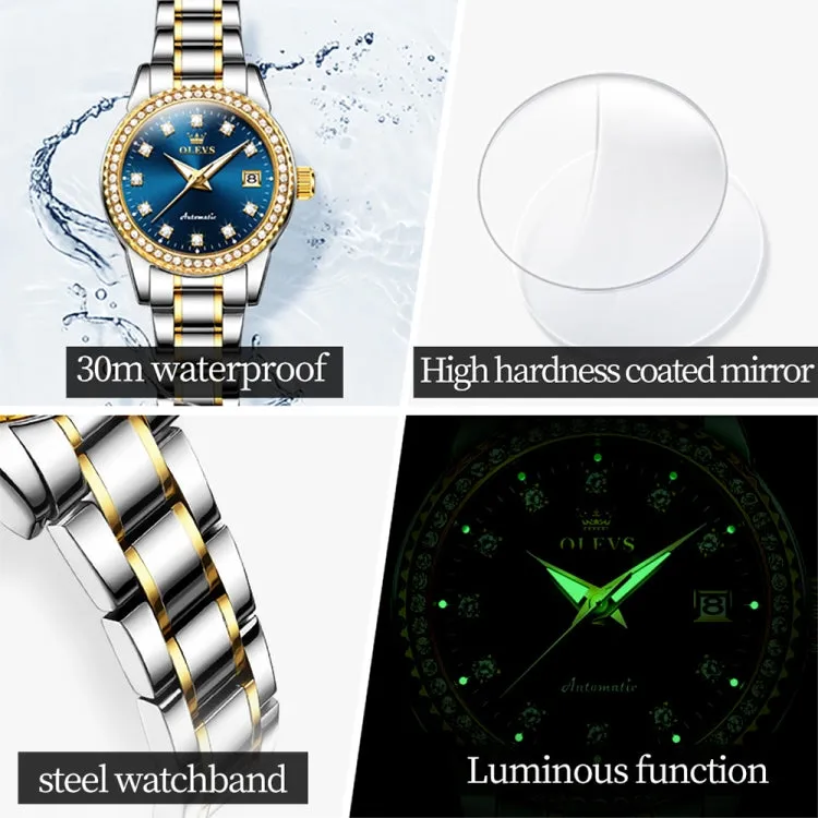 OLEVS 7003 Women Multifunctional Waterproof Mechanical Watch(Gold   Blue)