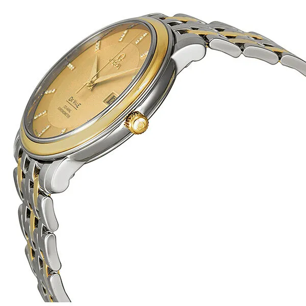 Omega DeVille Prestige Champagne Diamond Dial Steel and Yellow Gold Men's Watch 4374.15 4374.15.00