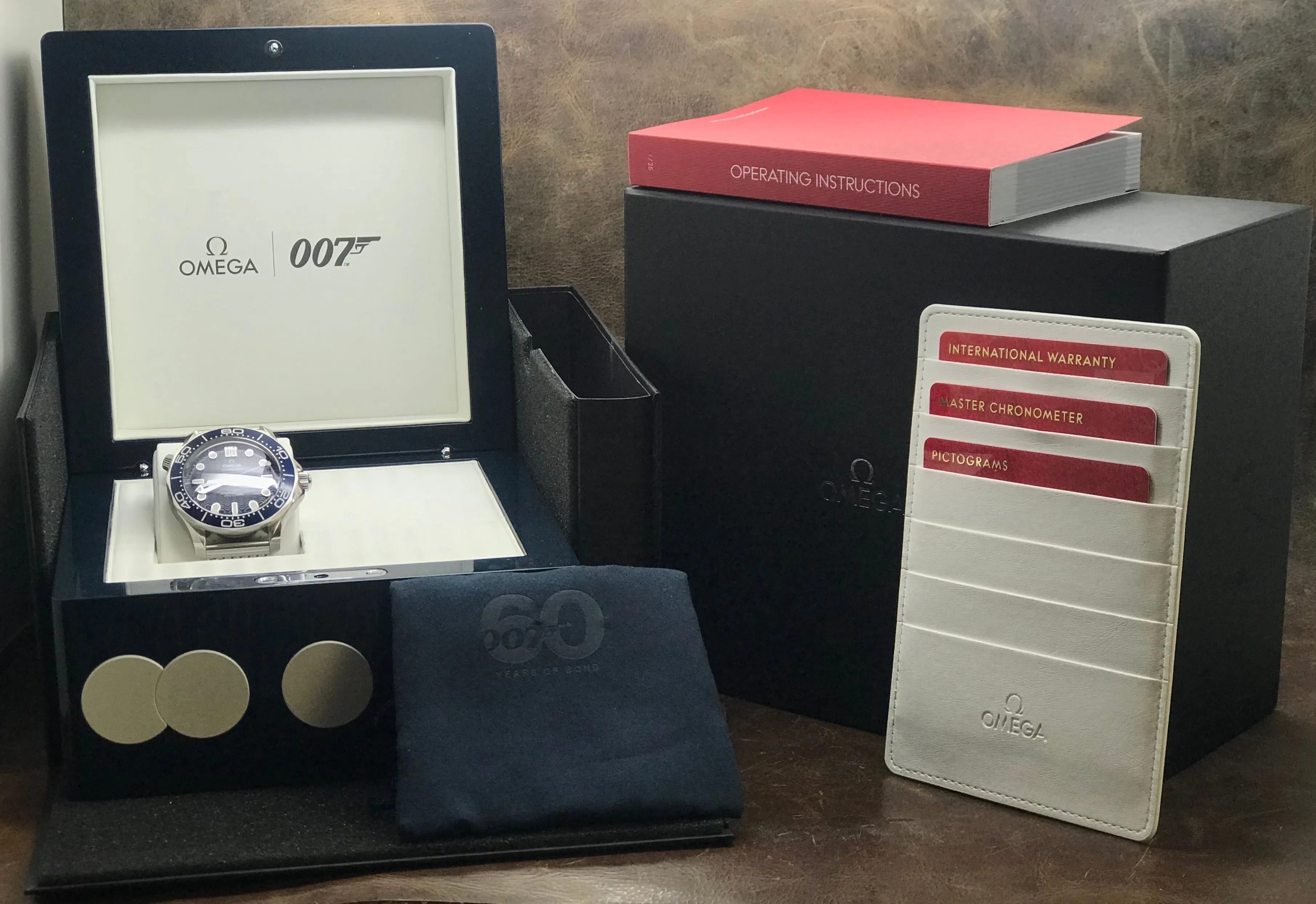 Omega Seamaster James Bond 60th anniversary 007 Full Set 2023 210.30.42.20.03.002 Blue Dial Automatic Men's Watch