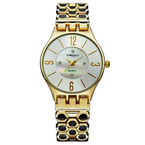 opular Brand New Quartz Watch Unique Gold Stainless Steel Band Analog Display Relogio Women Wristwatches For Ladies