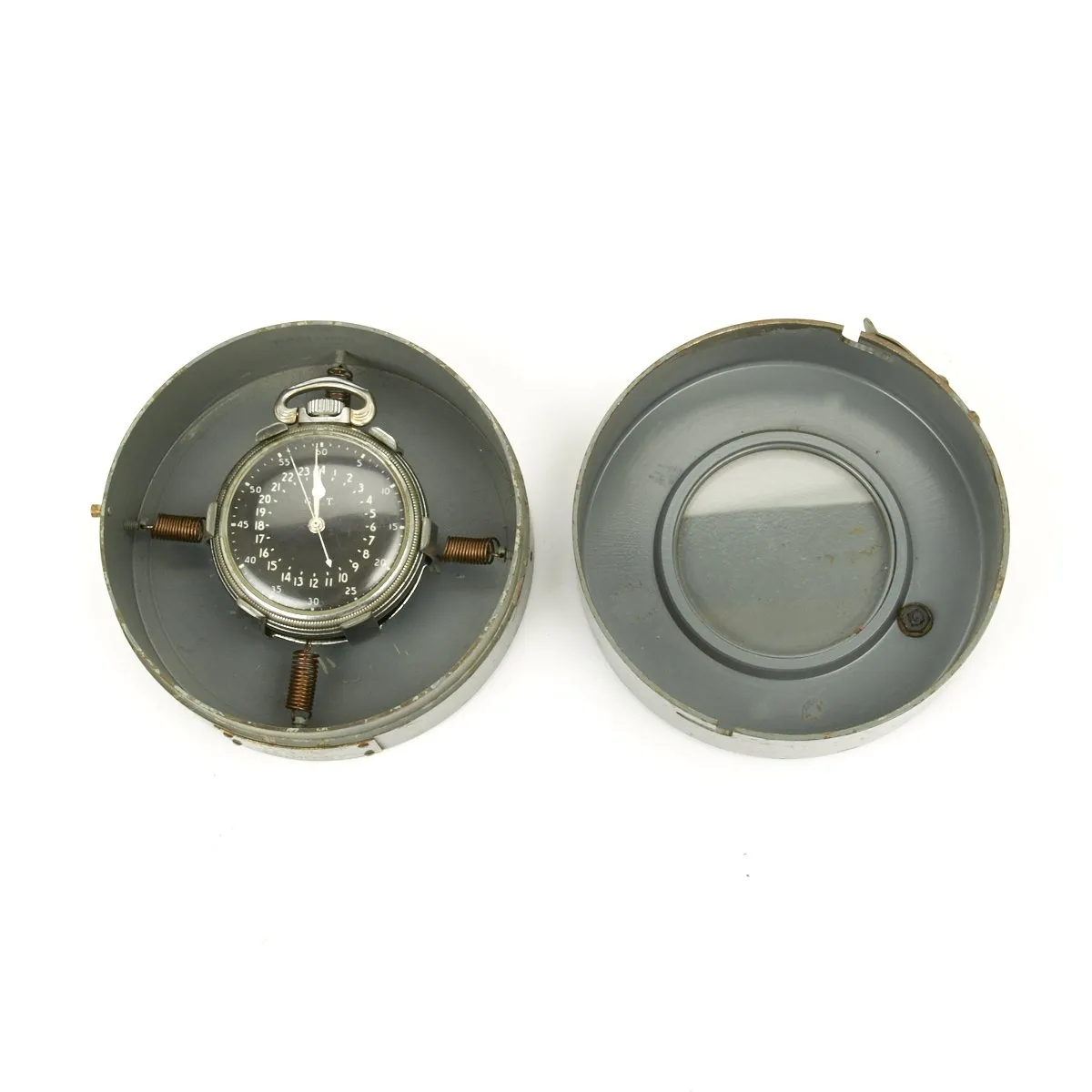 Original WWII USAAF 1943 Hamilton AN5740 G.C.T Navigator Pocket Watch with Carry Case