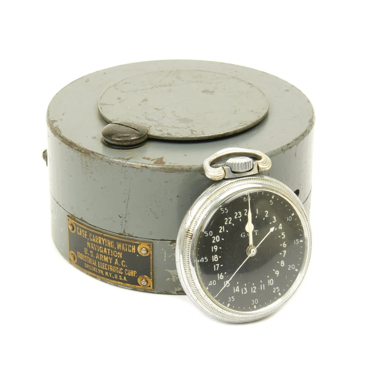 Original WWII USAAF 1943 Hamilton AN5740 G.C.T Navigator Pocket Watch with Carry Case