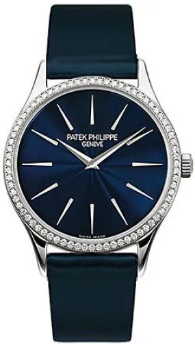 Patek Philippe Calatrava 18kt White Gold Diamond Night-blue Ladies Watch 4896G