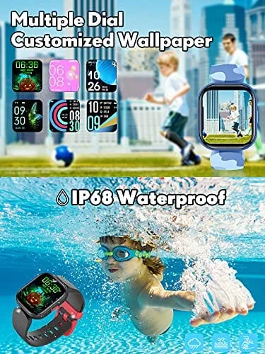 QOOGOT Kids Smart Watch for Boys Girls,Health Fitness Tracker with Heart Rate Sleep Monitor,Sport Modes Activity Tracker with Pedometer Step Calories Counter,Waterproof for Fitbit Alarm Clock (Black)