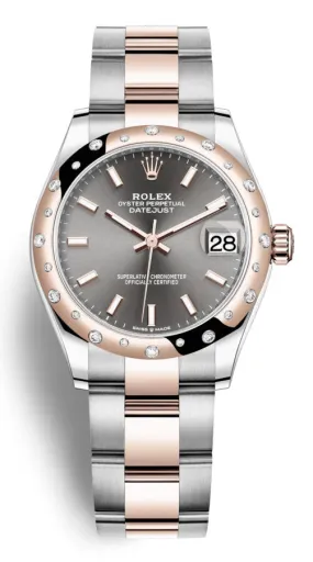 Rolex DateJust 31 Dark Rhodium Dial Automatic Steel -18 ct Everose Gold Oyster Watch 278341DRSO