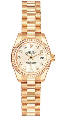 Rolex Lady-Datejust 26 Pink Dial 18K Rose Gold President Automatic Ladies Watch 179175RDP 179175-RDP
