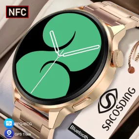 SACOSDING Smart Watch Women NFC Smart Bluetooth Call Sports GPS Track Smartwatch Men Heart Rate ECG PPG Smartwatch For Android