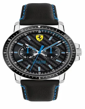 Scuderia Ferrari Turbo Watch - Black Bezel -Stainless Case - Black Leather Strap