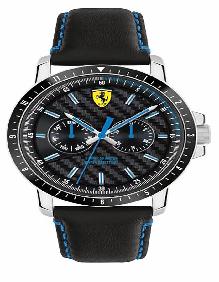 Scuderia Ferrari Turbo Watch - Black Bezel -Stainless Case - Black Leather Strap