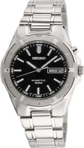 Seiko Kinetic Black Dial Stainless Steel Men's Watch SMY091