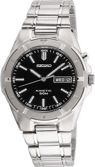 Seiko Kinetic Black Dial Stainless Steel Men's Watch SMY091