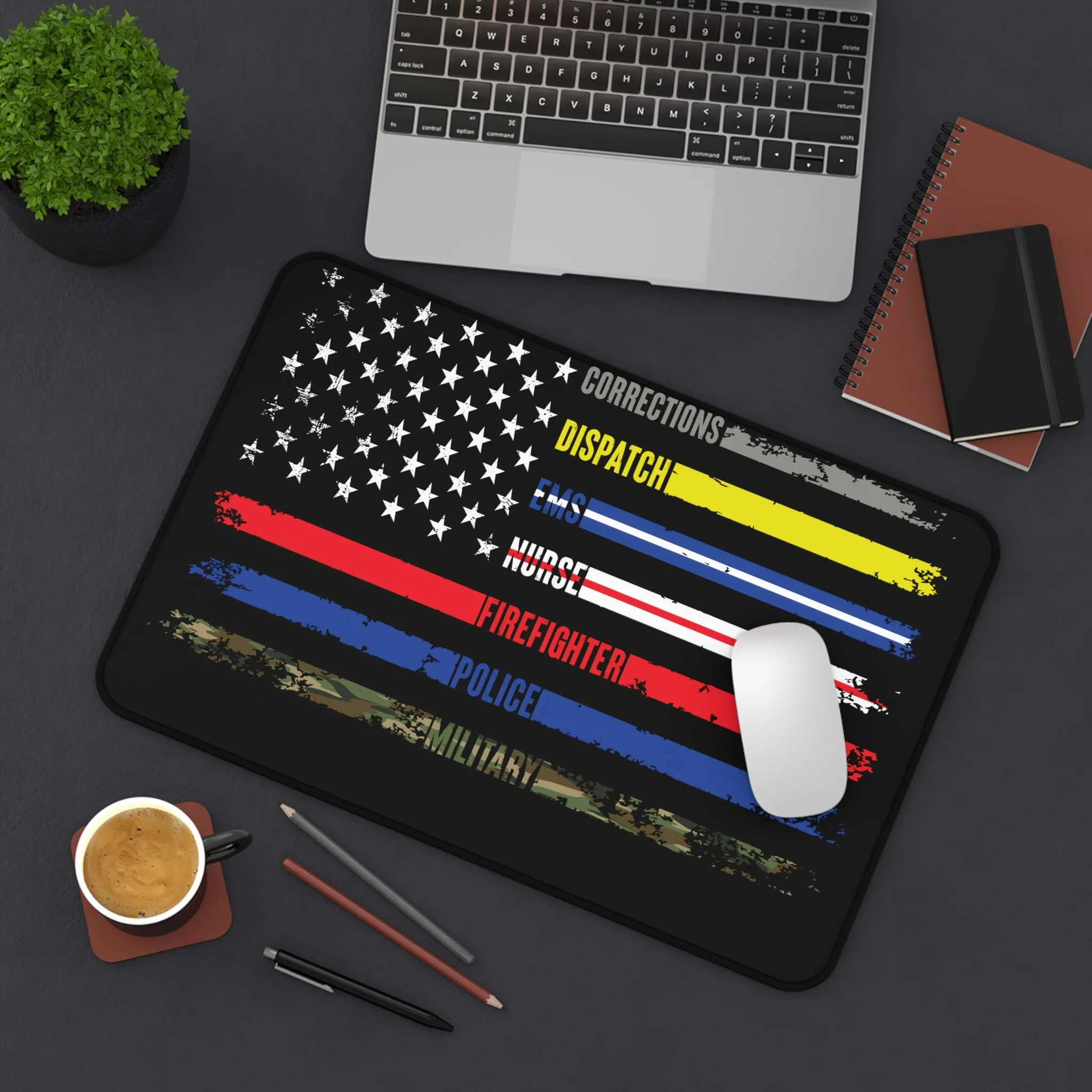 Solidarity Support Military, Police, Firefighter, Nurse, EMS, Dispatch Extended Gaming Mouse Pad  Desk Mat  - 3 Sizes