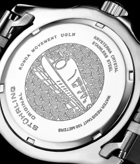 Stuhrling Original Mens Stainless Steel Jubilee Bracelet GMT Watch - Swiss Quartz, Dual Time, Quickset Date with Screw Down Crown, Water Resistant up to 10 ATM, Blue/Red