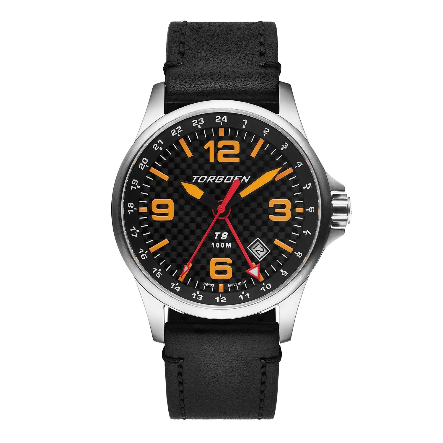T9 Bishop Carbon Fiber | 42mm , Black Leather Strap