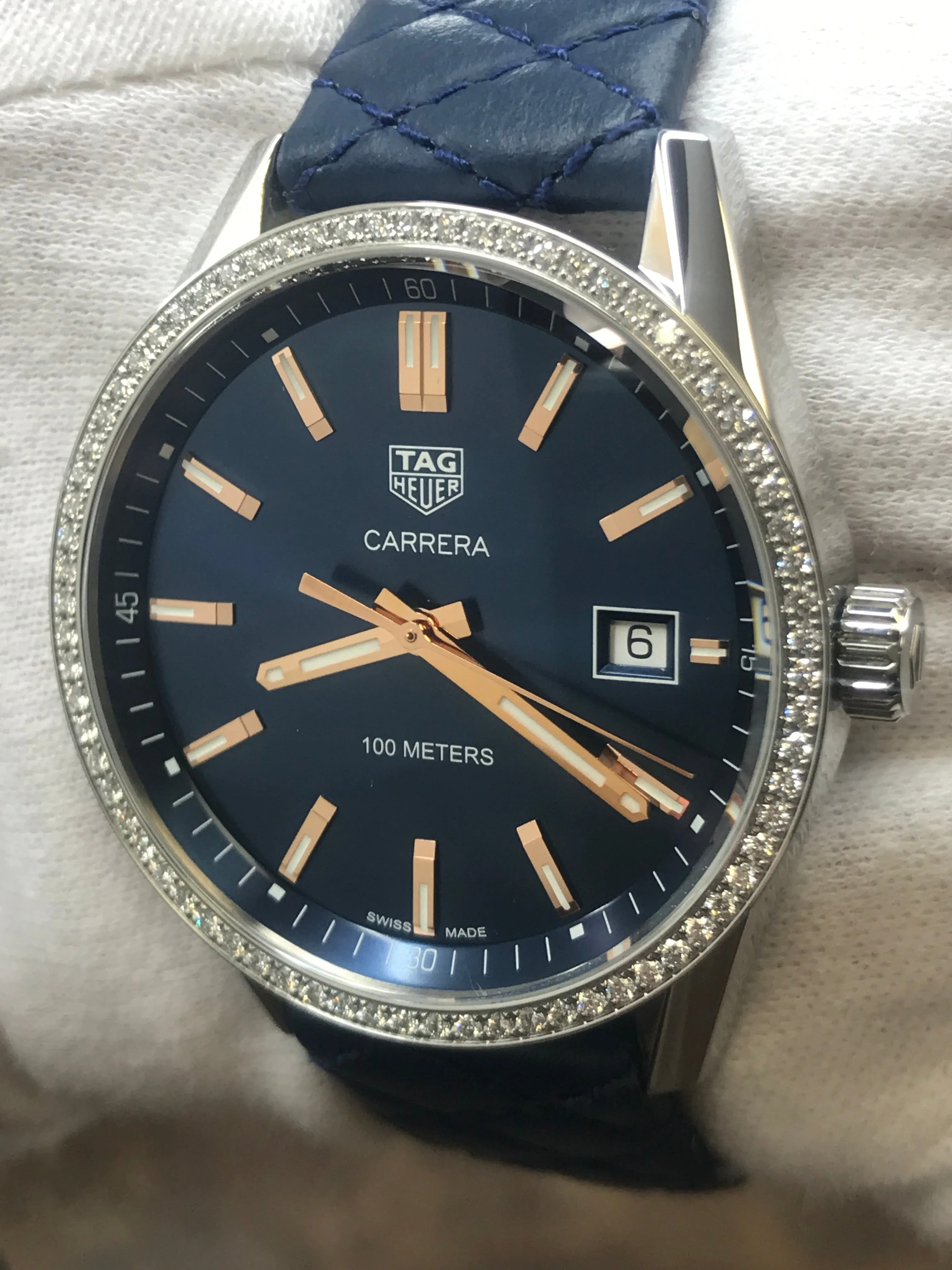 TAG Heuer Carrera Diamond WAR1114 Blue Dial Quartz Women's Watch