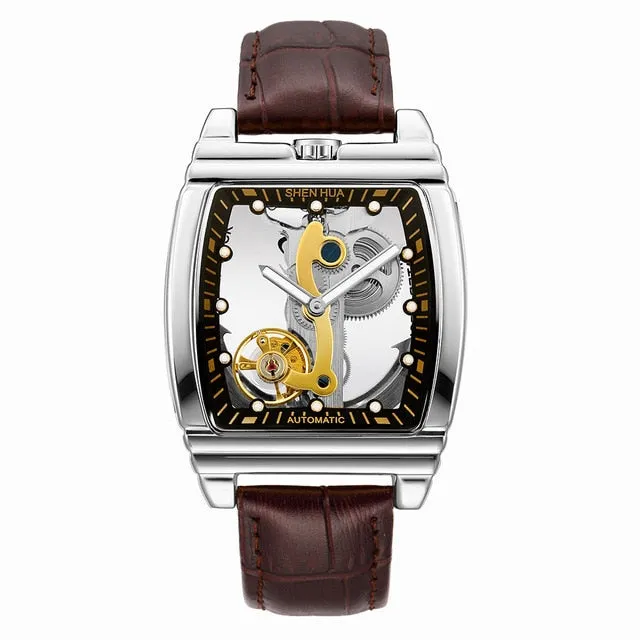 Transparent Automatic Mechanical Watch Men Steampunk Skeleton Luxury Gear Self Winding Leather Men's Clock Watches montre homme